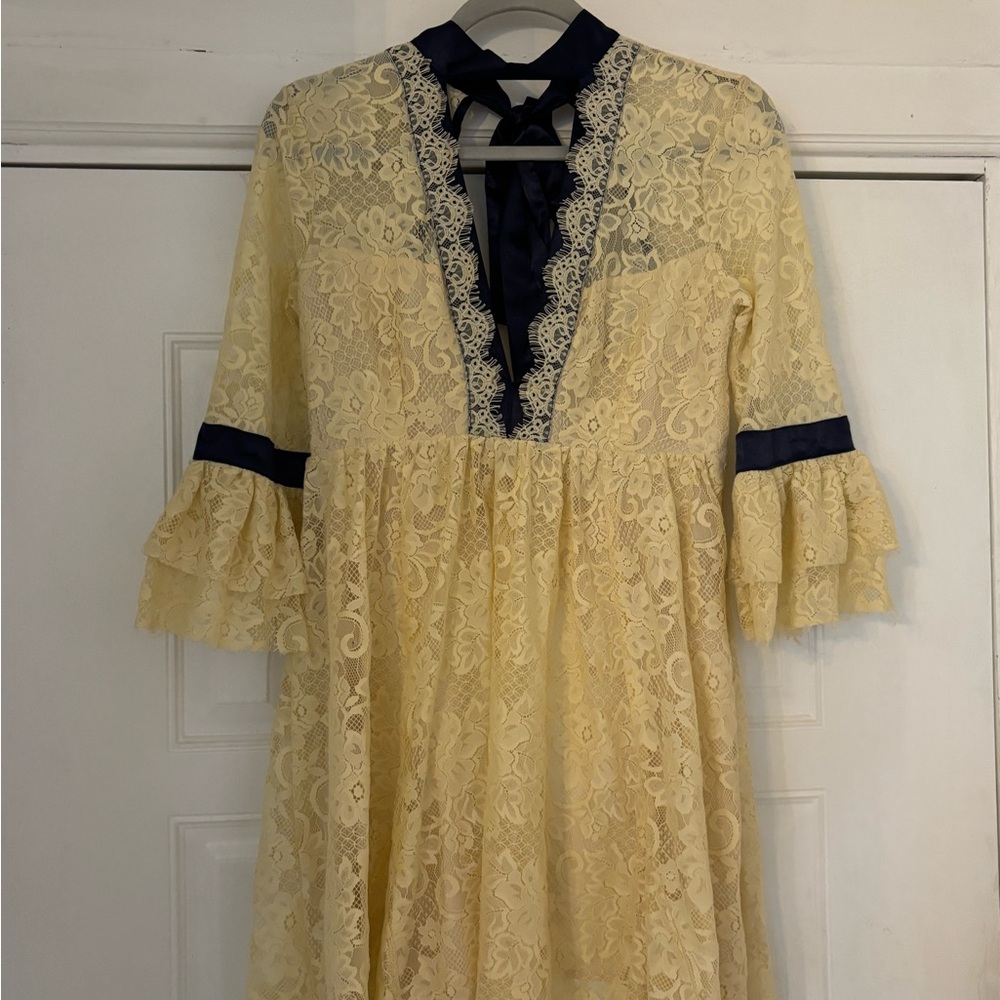 Free People Lace Dress with Navy Accents